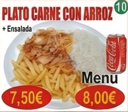 Plato Carne Arroz + Patatas
